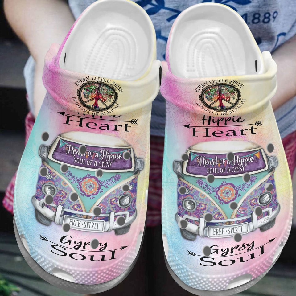 Clog Hippy Personalized Clog, Custom Name, Text, Color, Number Fashion Style For Women, Men, Kid, Print 3D Hippie Heart - Love Mine Gifts