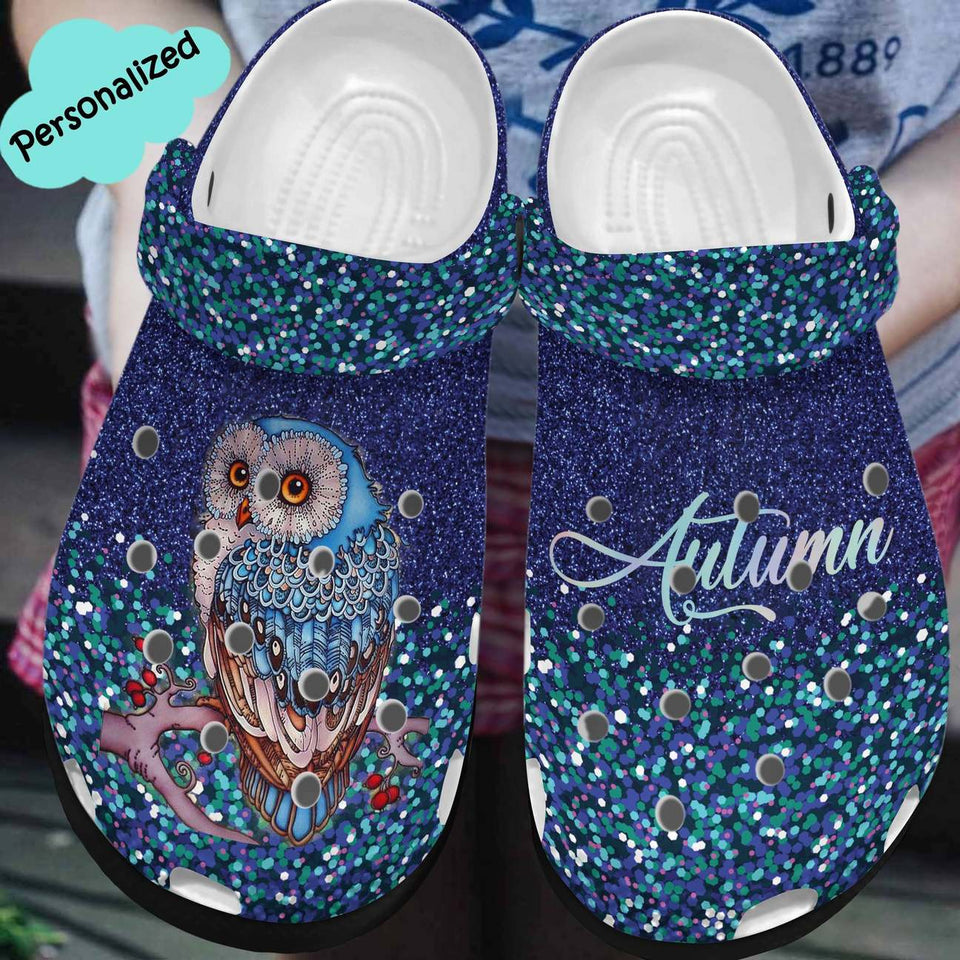 Owl Personalized Clog, Custom Name, Text, Color, Number Fashion Style For Women, Men, Kid, Print 3D Blue Owl