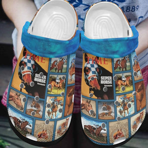 Clog Horse Racing Personalized Clog, Custom Name, Text, Color, Number Fashion Style For Women, Men, Kid, Print 3D - Love Mine Gifts