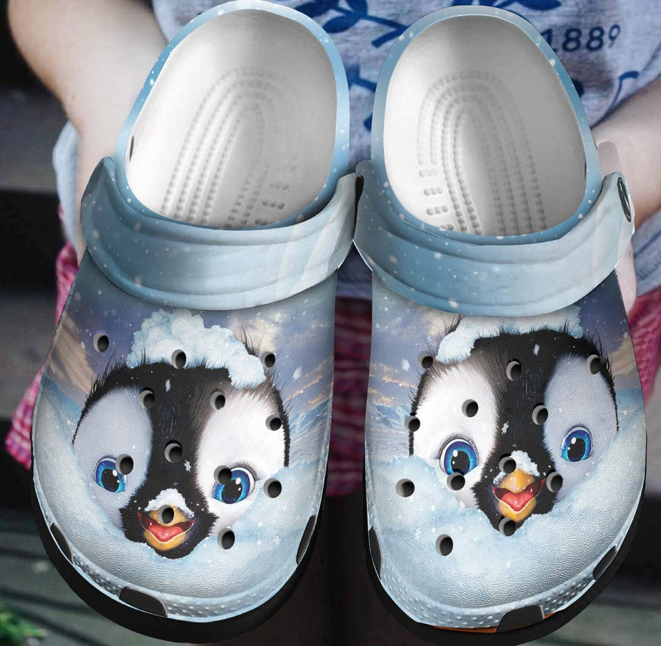 Penguin Cute Face Snow Personalized Clog, Custom Name, Text, Color, Number Fashion Style For Women, Men, Kid, Print 3D