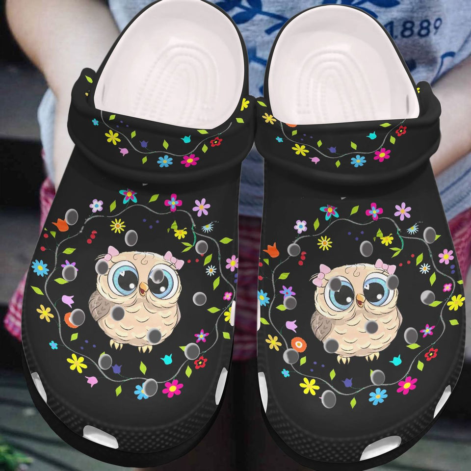 Owl Personalized Clog, Custom Name, Text, Color, Number Fashion Style For Women, Men, Kid, Print 3D Flower And Owl
