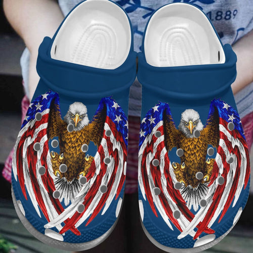 Clog Usa Personalized Clog, Custom Name, Text, Color, Number Fashion Style For Women, Men, Kid, Print 3D American Flag And Eagle - Love Mine Gifts
