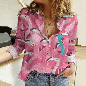 Flamingos Cotton And Linen Casual Shirt For Men and Women, Unisex