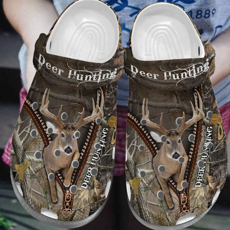 Clog Hunting Personalized Clog, Custom Name, Text, Color, Number Fashion Style For Women, Men, Kid, Print 3D Deer Hunting Zipper - Love Mine Gifts