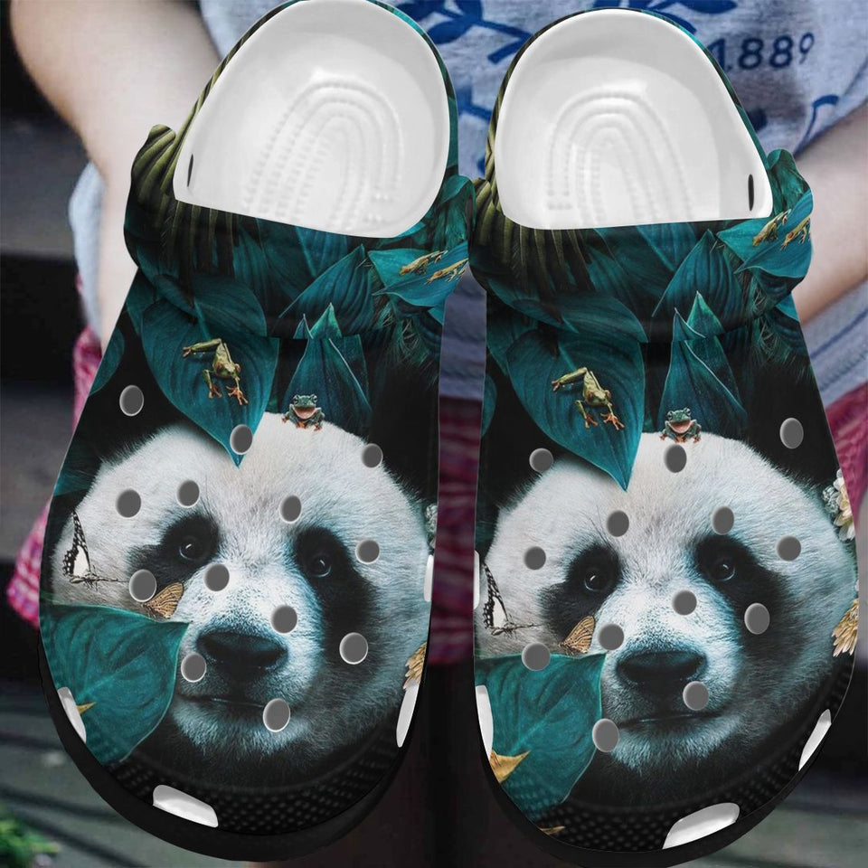 Clog Panda Personalized Clog, Custom Name, Text, Color, Number Fashion Style For Women, Men, Kid, Print 3D Under The Leaves - Love Mine Gifts