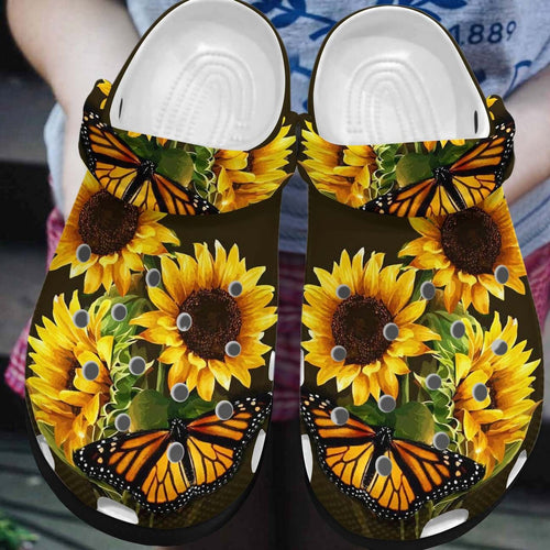 Clog Butterfly Personalized Clog, Custom Name, Text, Color, Number Fashion Style For Women, Men, Kid, Print 3D Butterfly Sunflower - Love Mine Gifts