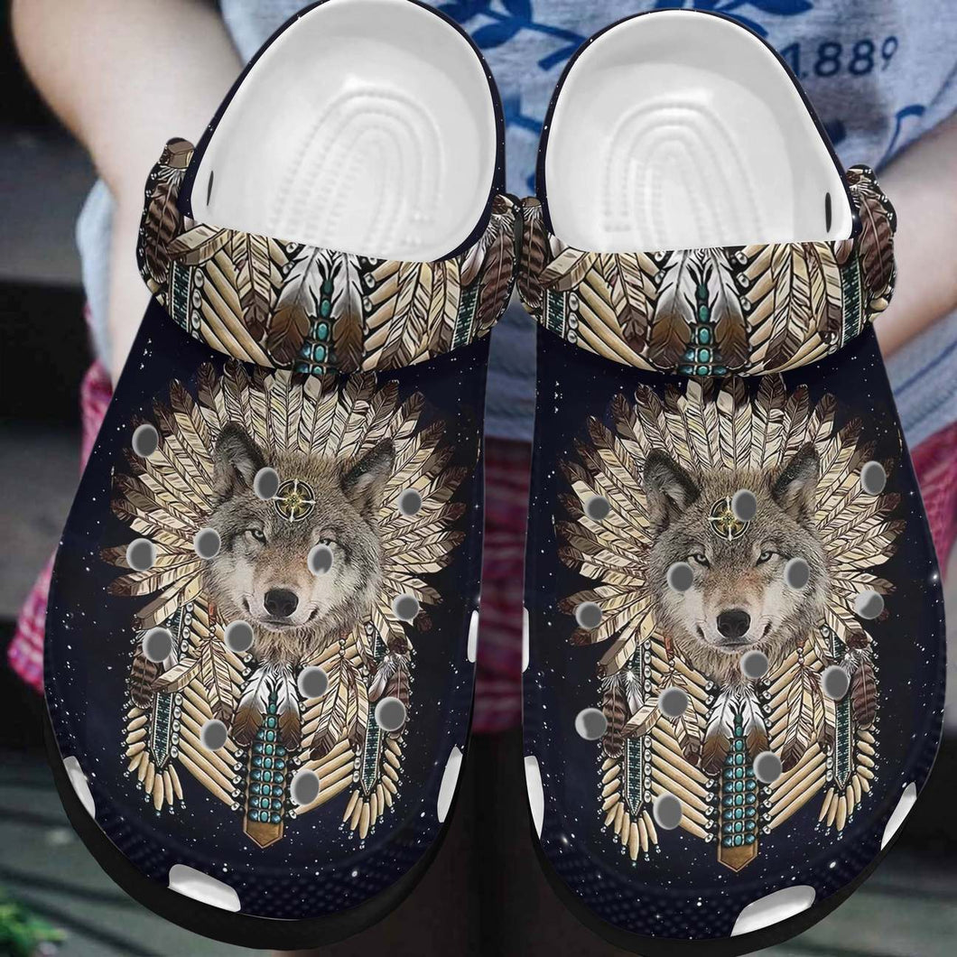 Native American Personalized Clog, Custom Name, Text, Color, Number Fashion Style For Women, Men, Kid, Print 3D Native Wolf