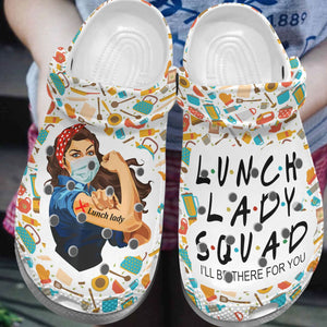 Clog Lunch Lady Personalized Clog, Custom Name, Text, Color, Number Fashion Style For Women, Men, Kid, Print 3D Lunch Lady Squad - Love Mine Gifts