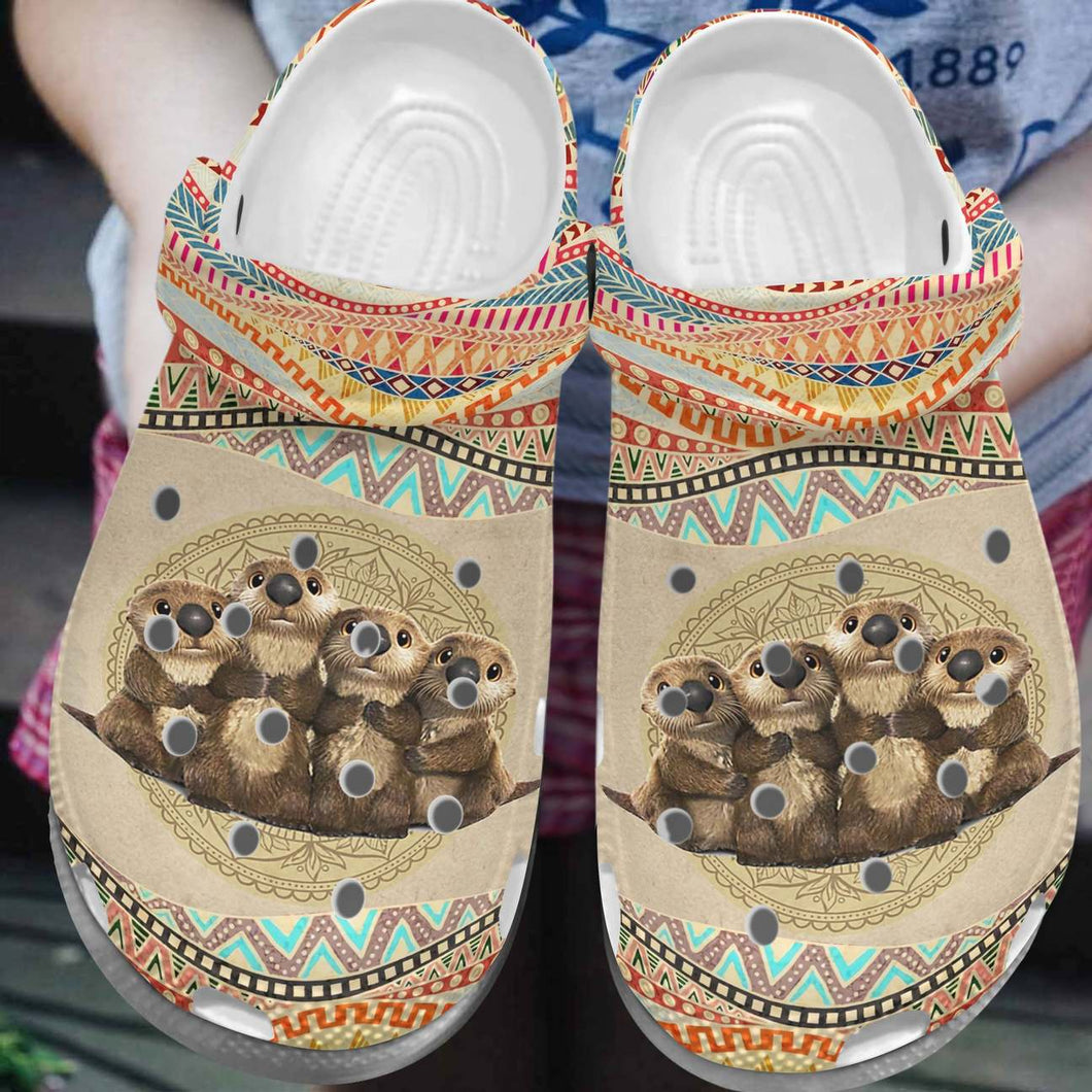 Clog Otter Personalized Clog, Custom Name, Text, Color, Number Fashion Style For Women, Men, Kid, Print 3D Cute Otter Family - Love Mine Gifts