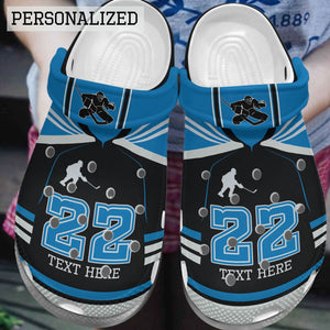Hockey Worker Personalized Clog, Custom Name, Text, Color, Number Fashion Style For Women, Men, Kid, Print 3D Blue Hockey