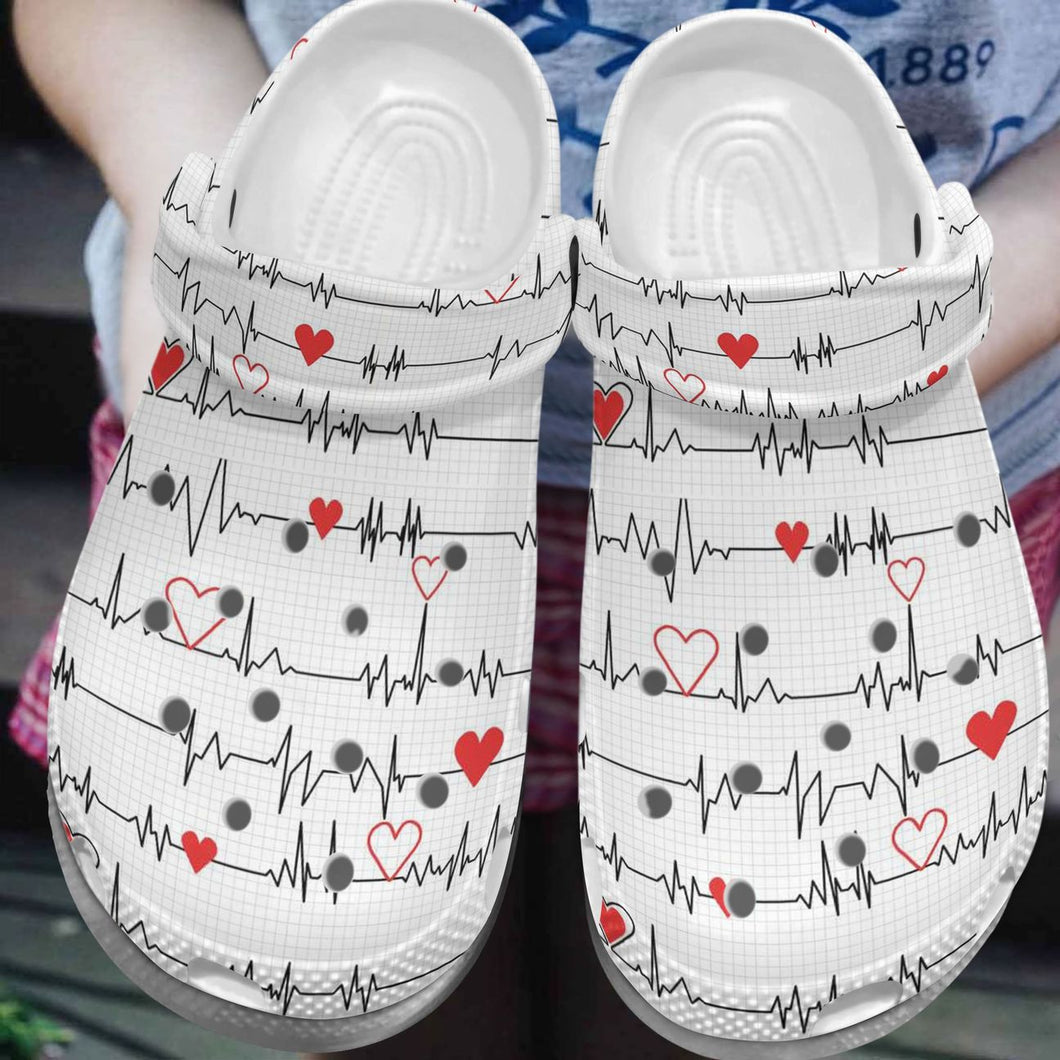 Nurse Personalized Clog, Custom Name, Text, Color, Number Fashion Style For Women, Men, Kid, Print 3D Whitesole Nurse Hearts