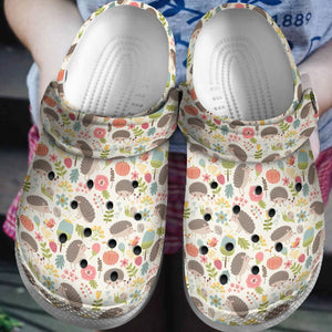 Clog Hedgehog Personalized Clog, Custom Name, Text, Color, Number Fashion Style For Women, Men, Kid, Print 3D Cute Hedgehog And Leaf Pattern - Love Mine Gifts