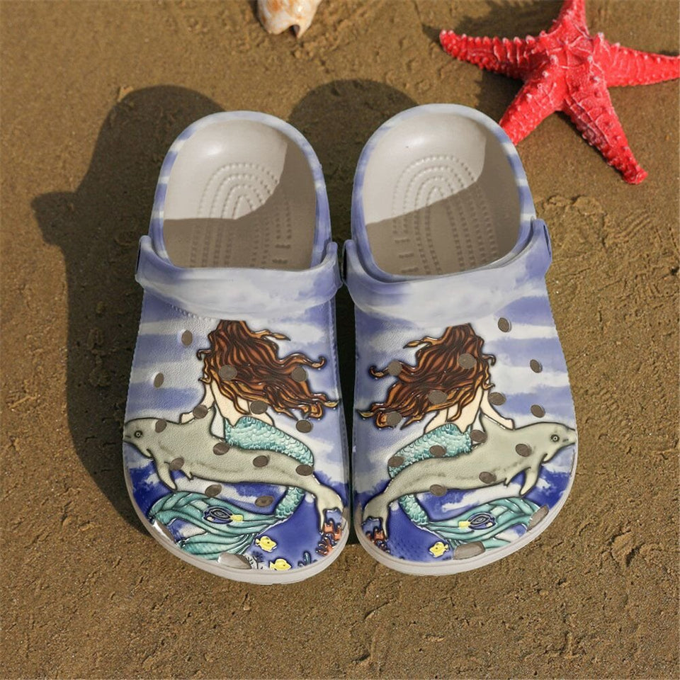 Clog Mermaid Personalized Clog, Custom Name, Text, Color, Number Fashion Style For Women, Men, Kid, Print 3D Mermaid Dolphin - Love Mine Gifts