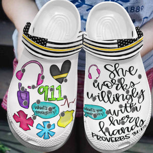 Clog Dispatcher Personalized Clog, Custom Name, Text, Color, Number Fashion Style For Women, Men, Kid, Print 3D She Works Willingly With Her Hands - Love Mine Gifts