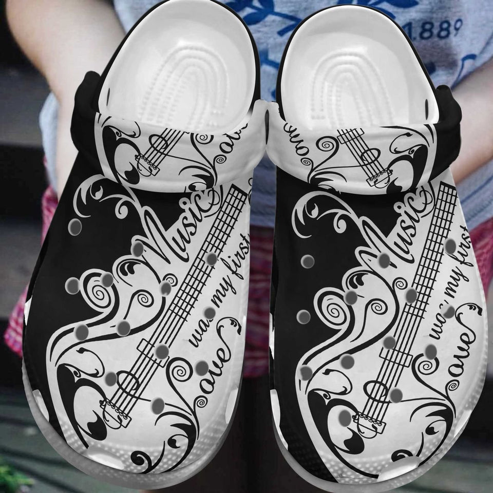 Music Personalized Clog, Custom Name, Text, Color, Number Fashion Style For Women, Men, Kid, Print 3D Music Was My First Love
