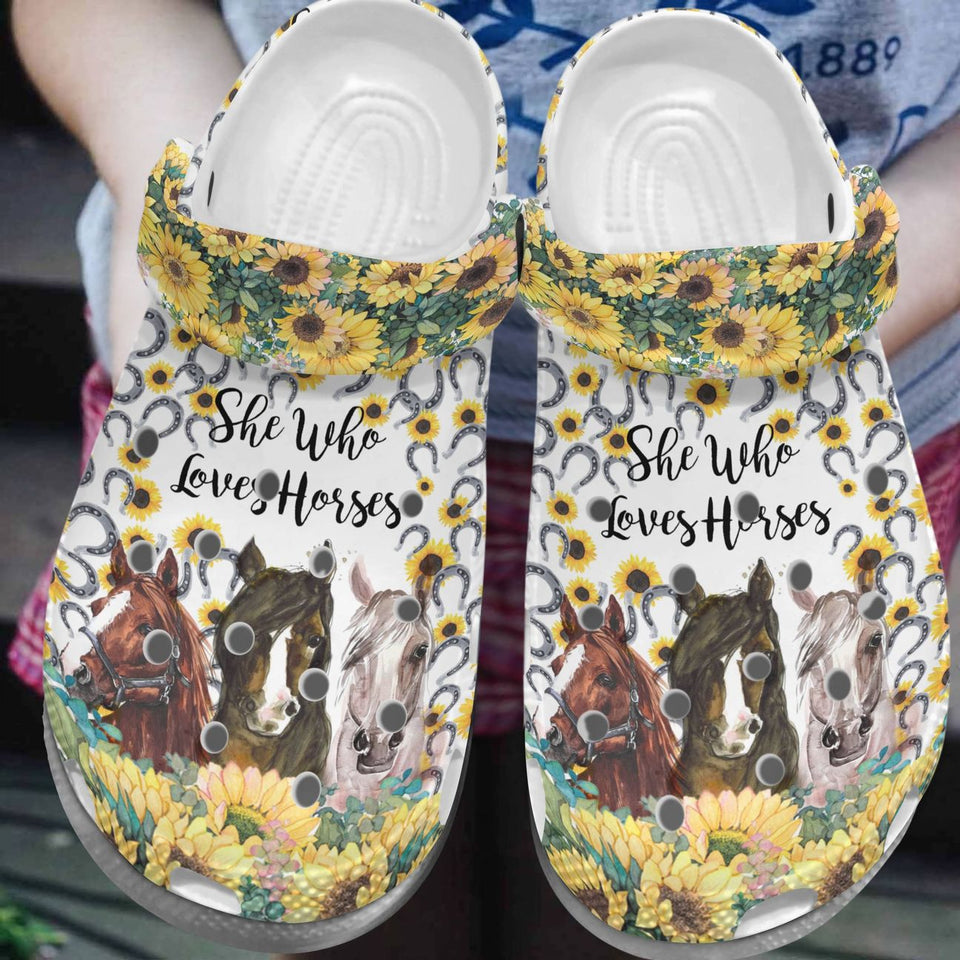 Horse Personalized Clog, Custom Name, Text, Color, Number Fashion Style For Women, Men, Kid, Print 3D Horses In Sunflower