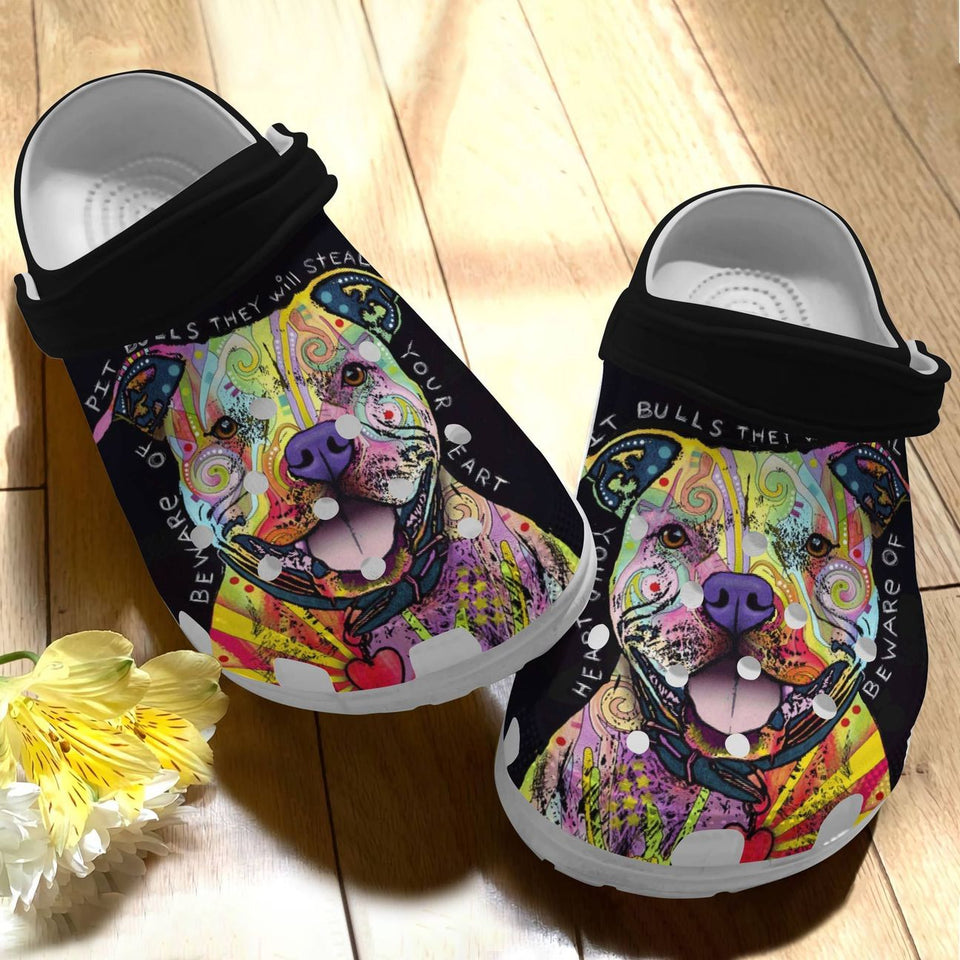 Clog Pitbull Personalized Clog, Custom Name, Text, Color, Number Fashion Style For Women, Men, Kid, Print 3D Be Aware Of Your Heart - Love Mine Gifts