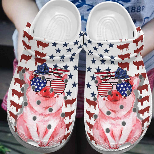Clog Pig Personalized Clog, Custom Name, Text, Color, Number Fashion Style For Women, Men, Kid, Print 3D American Flag Pig - Love Mine Gifts