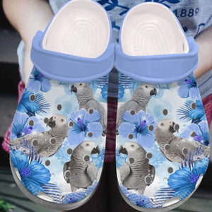 Clog Parrot Personalized Clog, Custom Name, Text, Color, Number Fashion Style For Women, Men, Kid, Print 3D Blue Flower Parrots - Love Mine Gifts