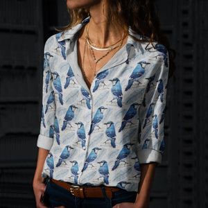 Casual T-shirt Blue Jay - Birdwatching - Bird Long Sleeve Casual Shirt Women, Men, Couple, Unisex - Love Mine Gifts