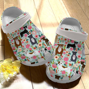 Clog Dog Personalized Clog, Custom Name, Text Floral Pitbull, Fashion Style For Women, Men, Kid, Print 3D - Love Mine Gifts