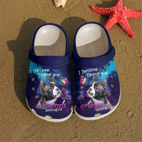 Clog Boston Terrier Personalized Clog, Custom Name, Text Angels Among Us, Fashion Style For Women, Men, Kid, Print 3D - Love Mine Gifts