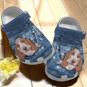 Basset Hound Personalized Clog, Custom Name, Text Basset Hound In Pocket, Fashion Style For Women, Men, Kid, Print 3D
