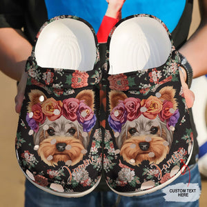 Clog Yorkshire Personalized Clog, Custom Name, Text Floral Yorkie, Fashion Style For Women, Men, Kid, Print 3D - Love Mine Gifts