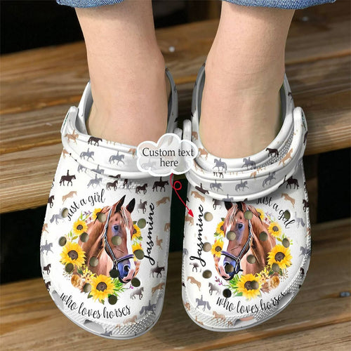 Clog Horse Personalized Clog, Custom Name, Text Just A Girl Who Loves Horse, Fashion Style For Women, Men, Kid, Print 3D - Love Mine Gifts