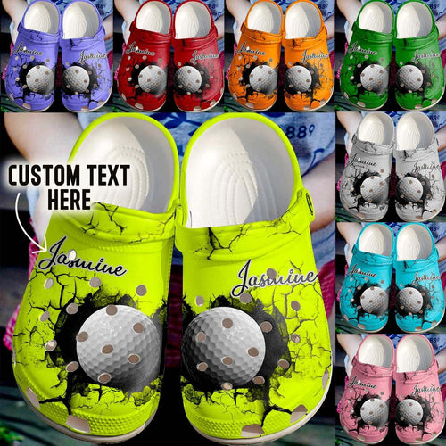 Clog Golf Personalized Clog, Custom Name, Text Crack Wall Golf Ball, Fashion Style For Women, Men, Kid, Print 3D - Love Mine Gifts