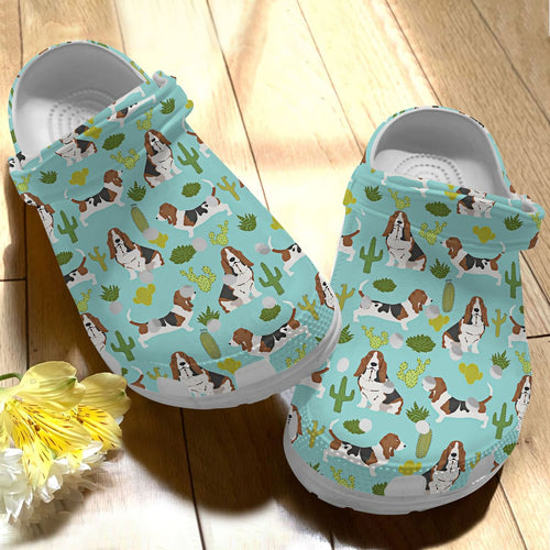 Clog Basset Hound Personalized Clog, Custom Name, Text Basset Hound Pattern, Fashion Style For Women, Men, Kid, Print 3D - Love Mine Gifts