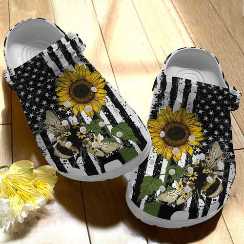 Clog Bee Personalize Clog, Custom Name, Text, Fashion Style For Women, Men, Kid, Print 3D Bee And Sunflower Ver 2 - Love Mine Gifts
