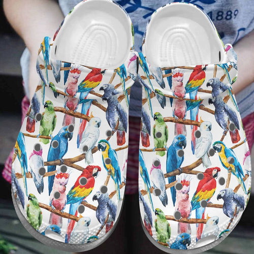 Parrot Personalize Clog, Custom Name, Text, Fashion Style For Women, Men, Kid, Print 3D Whitesole Parrot Pattern
