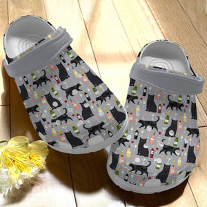 Clog Black Cat Personalized Clog, Custom Name, Text Black Cat Pattern, Fashion Style For Women, Men, Kid, Print 3D - Love Mine Gifts