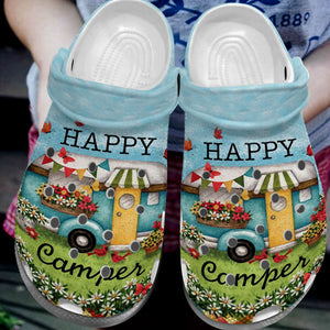Clog Camping Personalize Clog, Custom Name, Text, Fashion Style For Women, Men, Kid, Print 3D Happy Camper - Love Mine Gifts
