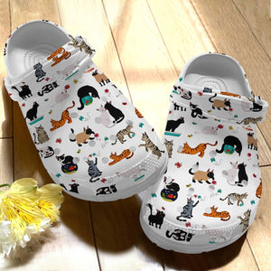 Clog Cat Personalize Clog, Custom Name, Text, Fashion Style For Women, Men, Kid, Print 3D Whitesole Cartoon Cute Cat Pattern - Love Mine Gifts