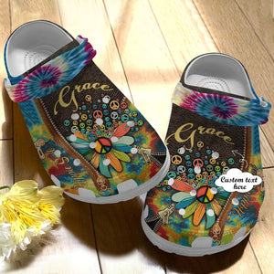 Hippie Personalized Clog, Custom Name, Text Tie Dye Hippie Flower, Fashion Style For Women, Men, Kid, Print 3D