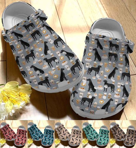 Clog Great Dane Personalize Clog, Custom Name, Text, Fashion Style For Women, Men, Kid, Print 3D Whitesole Great Dane And Coffee - Love Mine Gifts