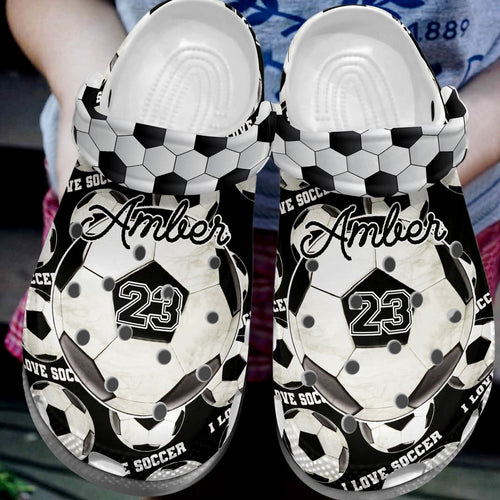 Clog Soccer Personalize Clog, Custom Name, Text, Fashion Style For Women, Men, Kid, Print 3D I Love Soccer - Love Mine Gifts