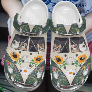 Cat Personalize Clog, Custom Name, Text, Fashion Style For Women, Men, Kid, Print 3D Hippie Bus And Cats