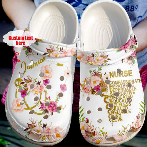 Clog Nurse Personalized Clog, Custom Name, Text Floral Nurse, Fashion Style For Women, Men, Kid, Print 3D - Love Mine Gifts