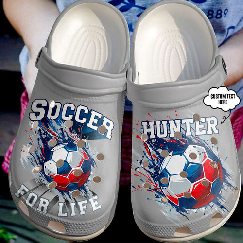 Clog Soccer Personalized Clog, Custom Name, Text Soccer For Life, Fashion Style For Women, Men, Kid, Print 3D - Love Mine Gifts