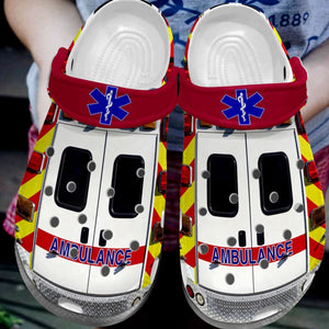 Clog Ems Personalize Clog, Emergency Medical Services Custom Name, Text, Fashion Style For Women, Men, Kid, Print 3D Ambulance 2.0 - Love Mine Gifts