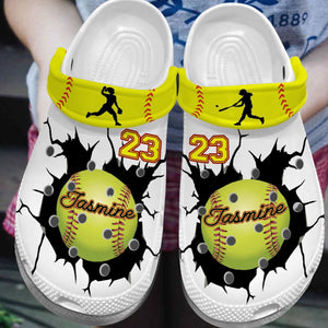 Clog Softball Personalize Clog, Custom Name, Text, Fashion Style For Women, Men, Kid, Print 3D Personalized 6 Colors Softball Cracks Q - Love Mine Gifts