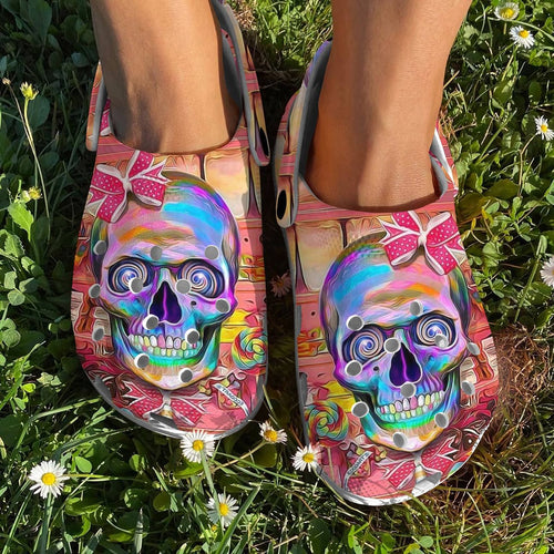Clog Sweet Skull Personalize Clog, Custom Name, Text, Fashion Style For Women, Men, Kid, Print 3D - Love Mine Gifts