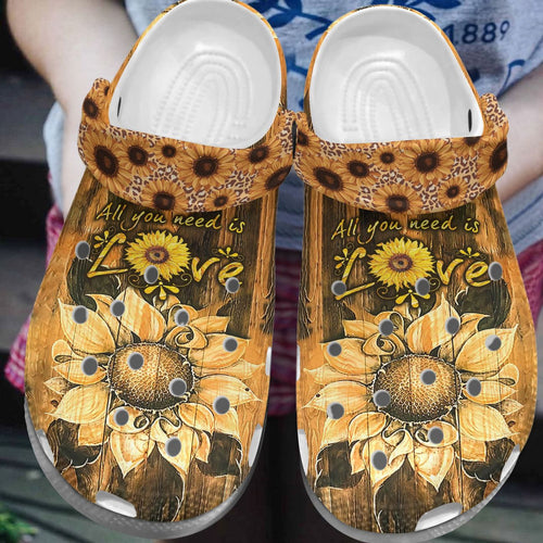 Clog Sunflower Personalize Clog, Custom Name, Text, Fashion Style For Women, Men, Kid, Print 3D Love Is All You Need - Love Mine Gifts