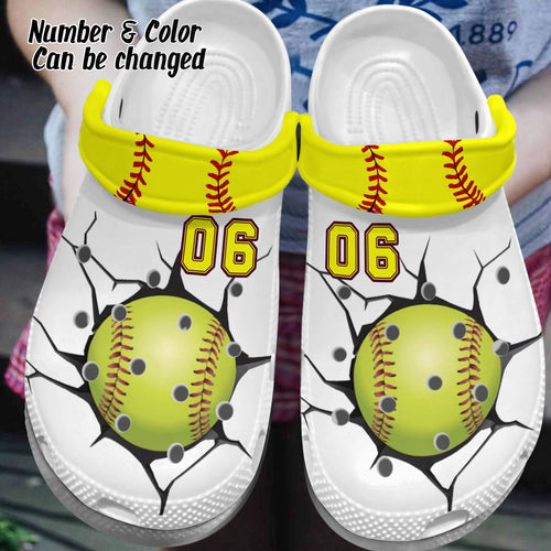 Softball Personalize Clog, Custom Name, Text, Fashion Style For Women, Men, Kid, Print 3D Personalized Softball Crack