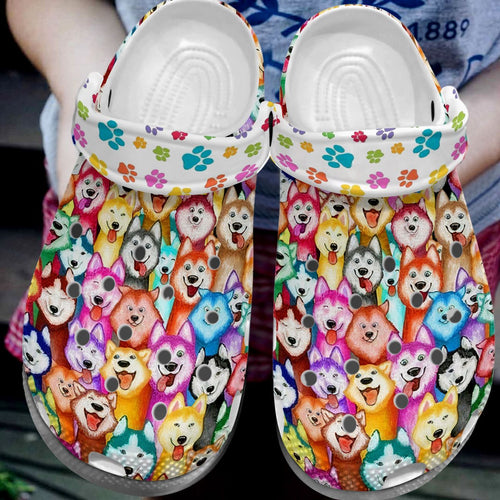 Clog Husky Personalize Clog, Custom Name, Text, Fashion Style For Women, Men, Kid, Print 3D Colorful Huskies - Love Mine Gifts