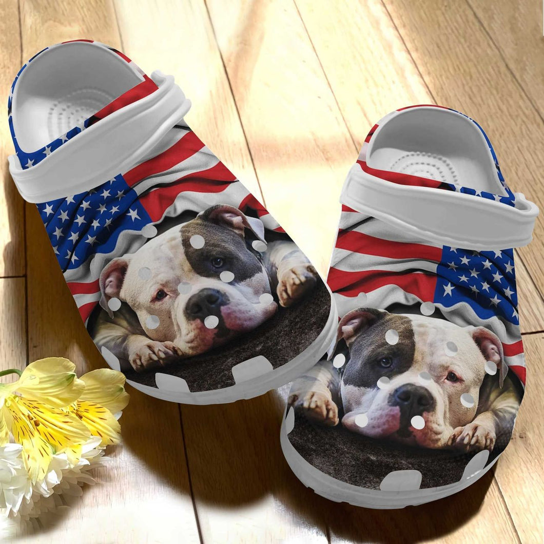 Clog Dog Personalized Clog, Custom Name, Text Pitbull Dog Flag, Fashion Style For Women, Men, Kid, Print 3D - Love Mine Gifts