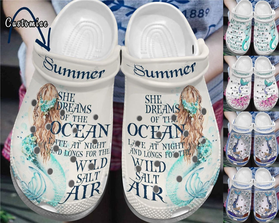 Clog Mermaid Personalize Clog, Custom Name, Text, Fashion Style For Women, Men, Kid, Print 3D Mermaid Special Collection - Love Mine Gifts